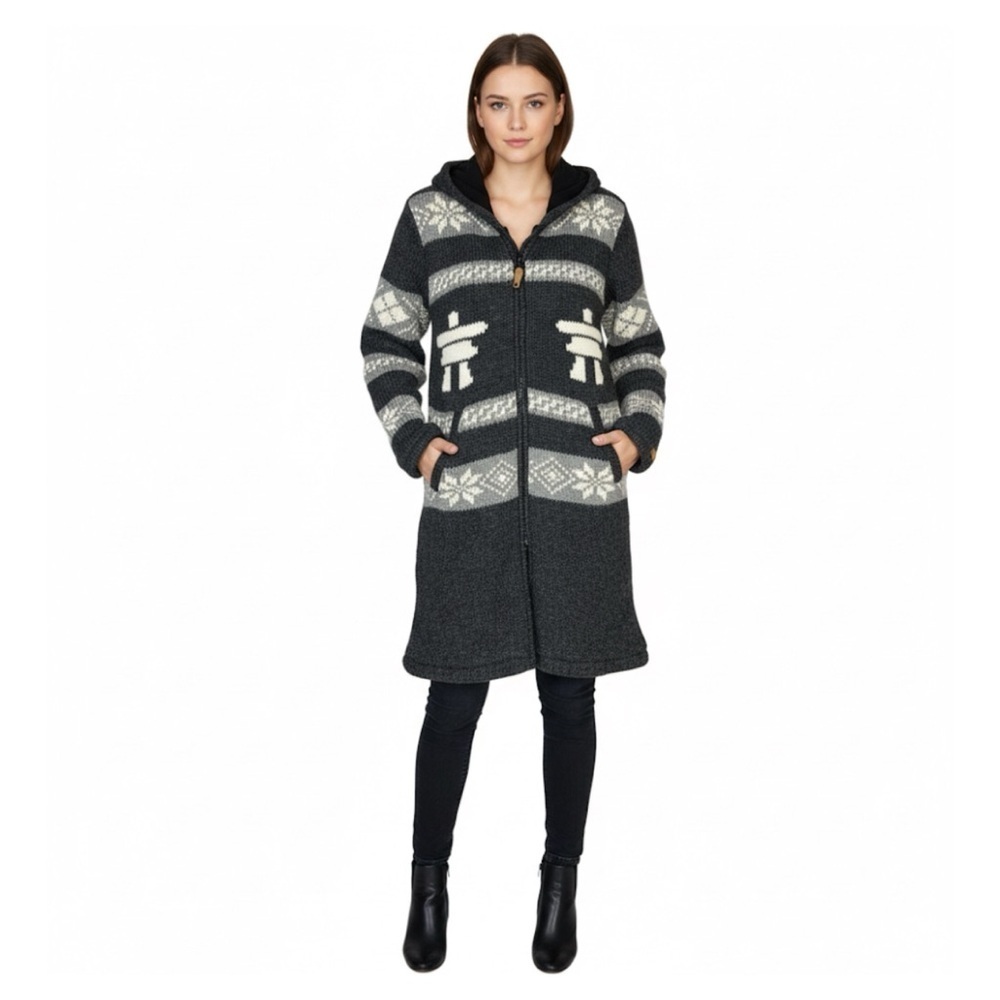 Ark Imports 100% Wool Full Zip Cowichan Sweater Jacket Women's Fleece Line